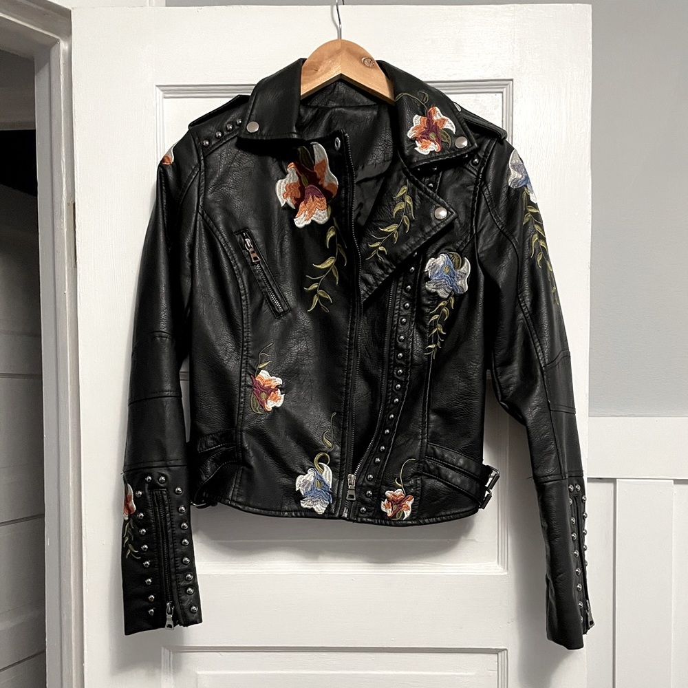 Edgy floral leather jacket